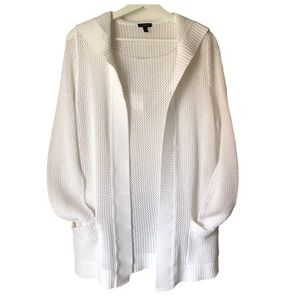 TALBOTS White 100% Cotton Long Cardigan Women’s Size Large Open Front Lo…